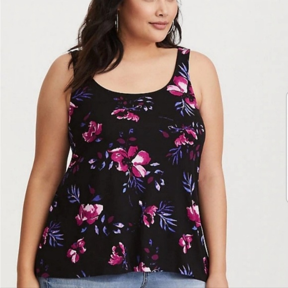 TORRID Black Floral Twist Back Hi/Lo Tank - Picture 2 of 6